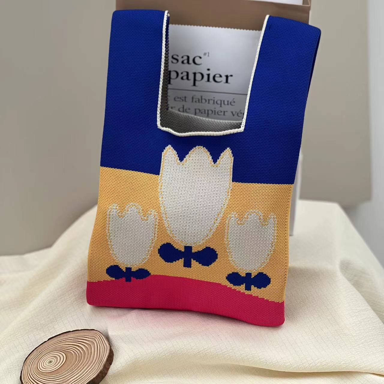 Bolso de mano tejido para embalaje de regalos, bolso tejido con múltiples patrones, estilo ins, bolso tejido para mujer, mini versátil.