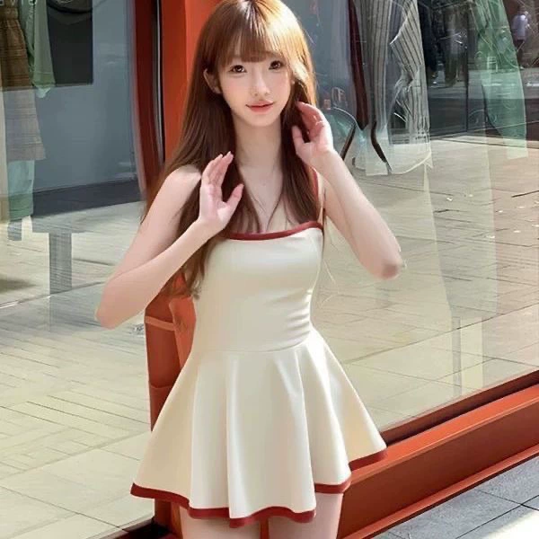 Pure Desire платье контрастного цвета с квадратным вырезом на подтяжках, летнее платье во французском стиле, новая модная короткая юбка в стиле ретро Pure Desire