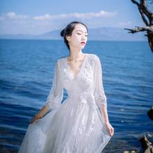 沙漠拍照超仙雲南麗江草原旅游女衣服穿搭女裝海邊度假蕾絲連衣裙