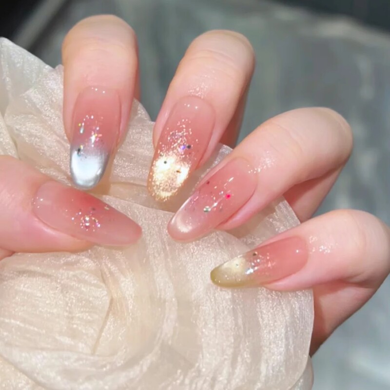 [Rainbow Dopamine] Wearable Nail Color Dopamine Cat Eye Super Whitening Wearable Medium-Length Nail Art Patch