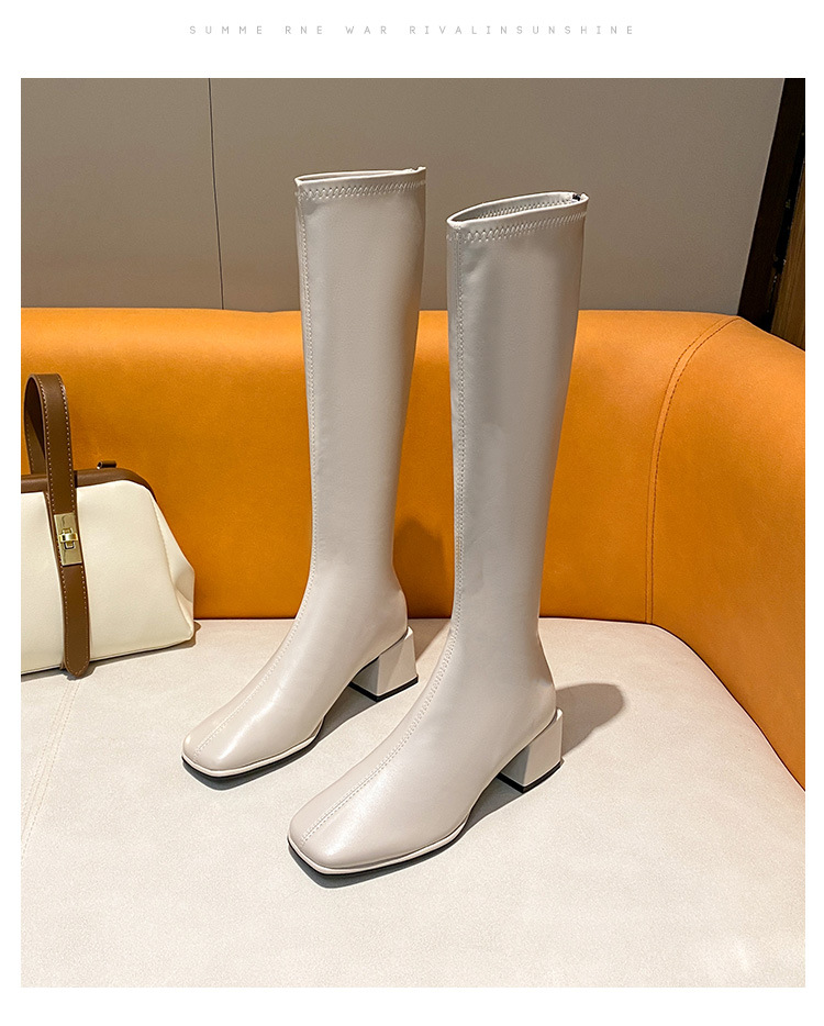 Chevalier en cuir véritable pour femme, nouvelle longueur aux genoux avec manches à talons hauts, bottes élastiques et fines, automne-hiver 2024_voghion.com