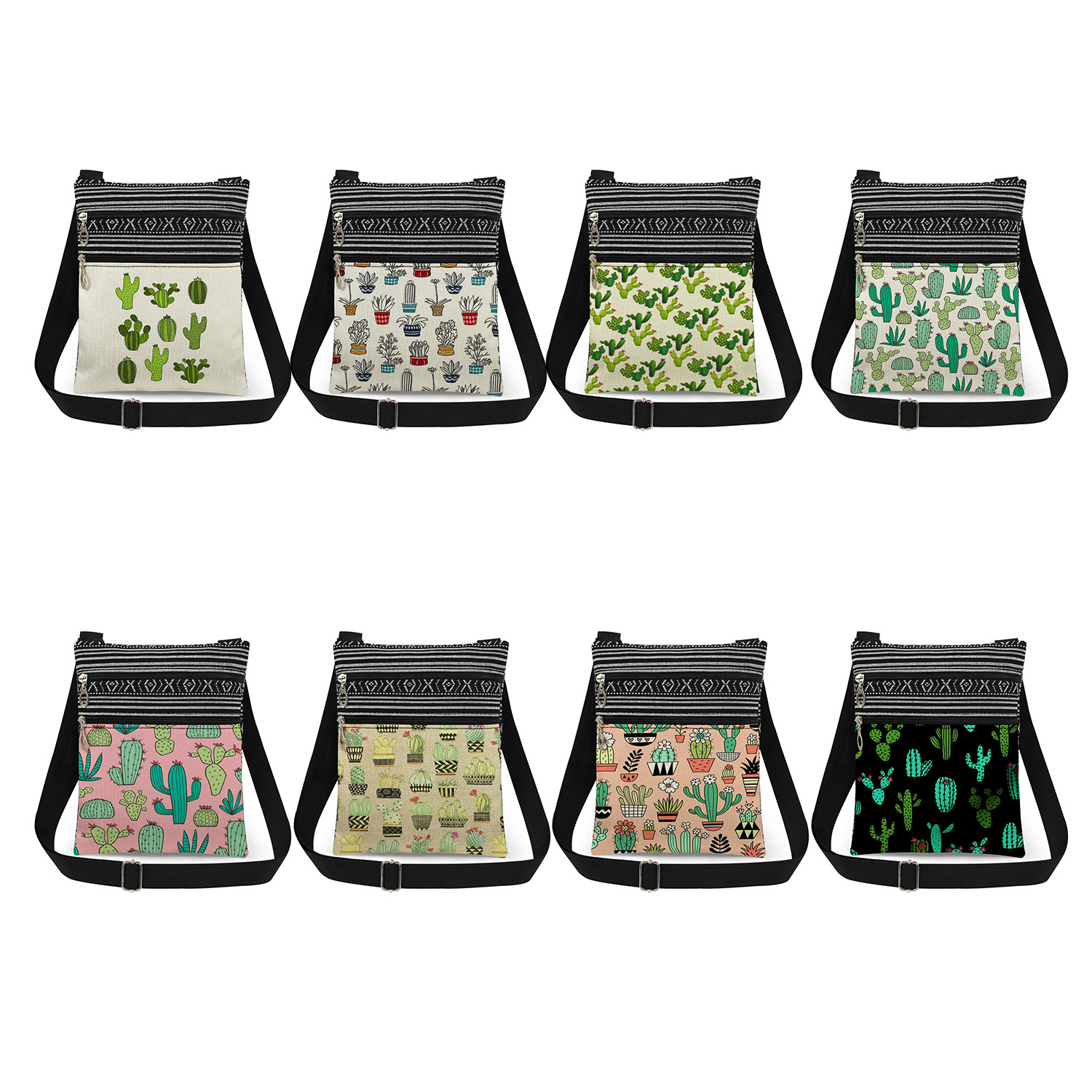 新品跨境款双拉链仙人掌印花斜跨包 小包系列单肩包 可手提双层包