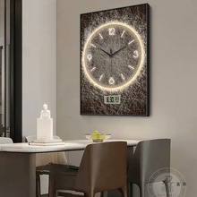 极简抽象餐厅装饰画万年历2025款钟表挂钟客厅艺术时钟电子钟挂画