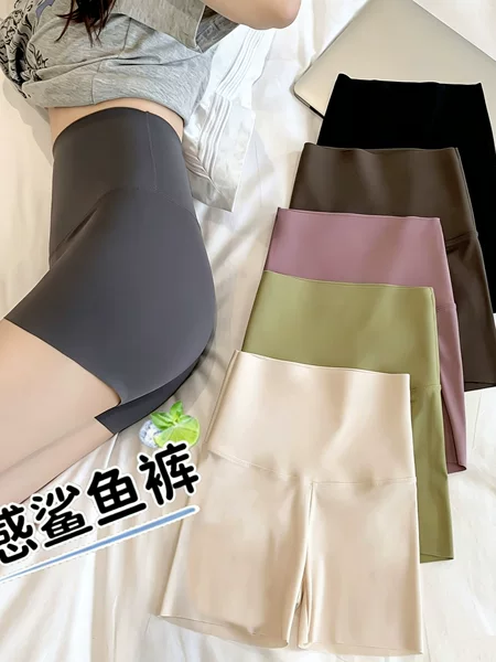 Shark Pants for Women, Summer Thin High-Waisted Tummy Control and Butt-Lifting Leggings, Anti-Exposure, Seamless Shorts for Outerwear