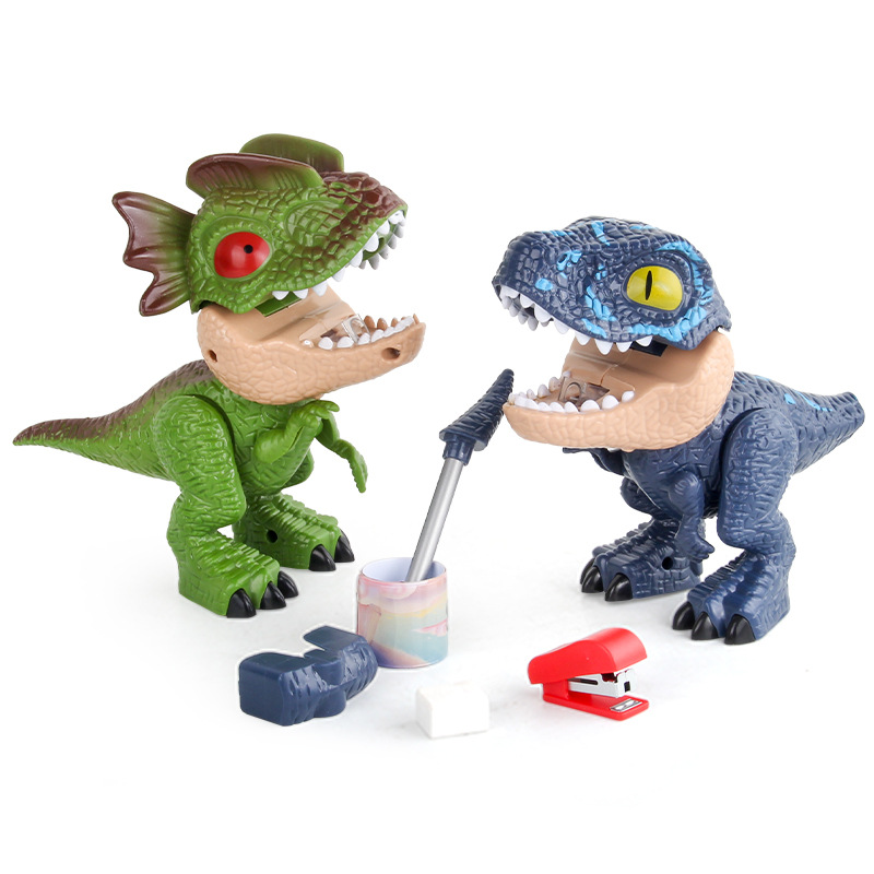 Suministros para estudiantes infantiles sacapuntas borrador traje dibujos animados animal dinosaurio serie desmontaje dinosaurio papelería cinco en uno