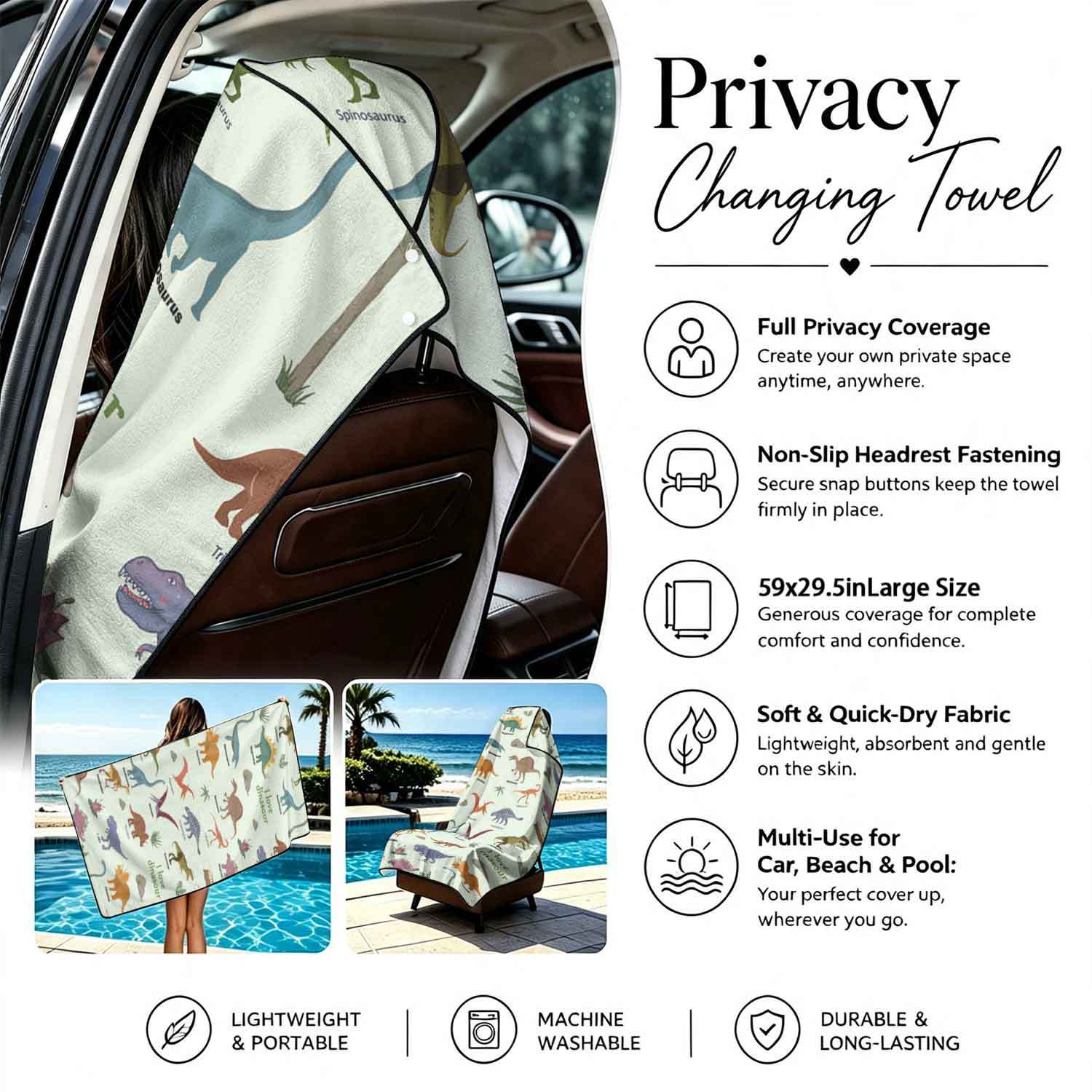 Printed bath towel and car seat cover 2-in-1, ultra-fine fiber outdoor beach and car dual-use universal seat cushion