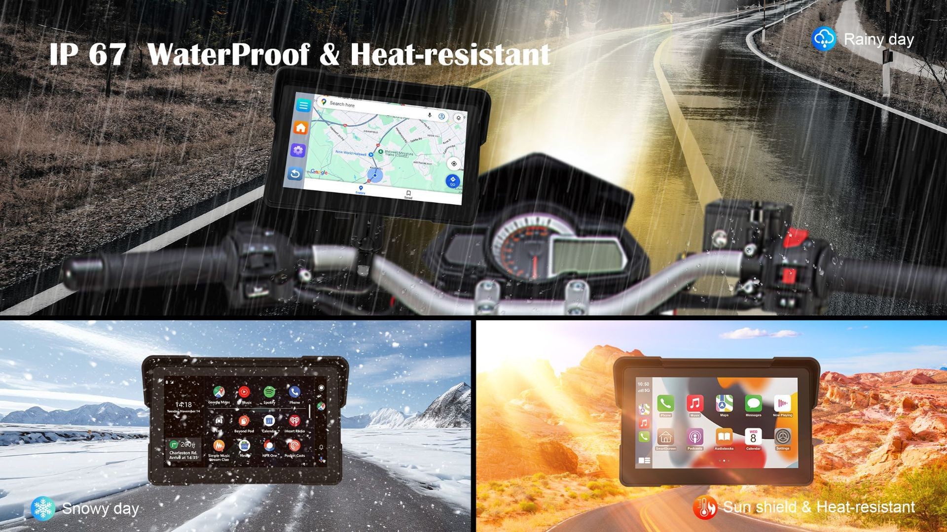 Cross-Border 7inch Motorcycle Navigation System Wireless Carplay Waterproof Motorcycle Dashcam Wholesale