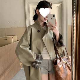 气质韩系宽松风衣外套女春秋季感经典撞色显瘦英伦风大衣