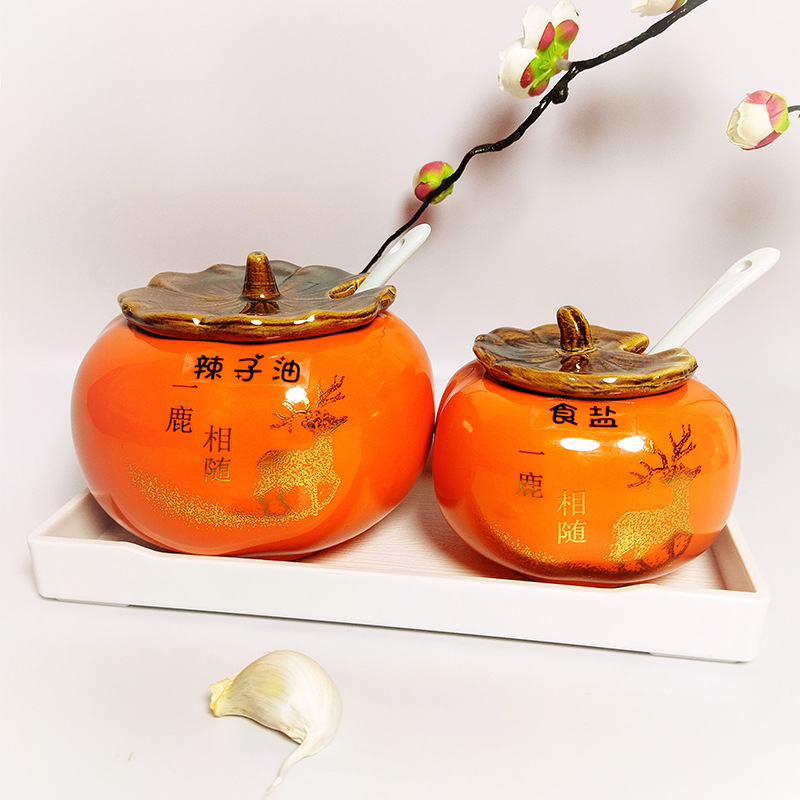 批發辣椒油罐有蓋勺陶瓷調味罐糖罐家用大鹽罐佐料廚房調料罐一鹿