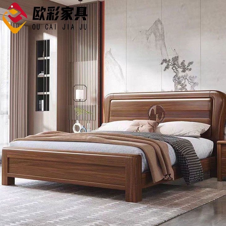 胡桃木实木床新中式高档紫金檀1.8m双人床家用气压高箱储物大婚床