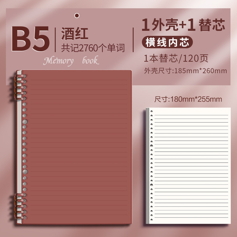 Cuaderno de hoja b5 cuaderno de hoja sub-núcleo desmontable de línea horizontal cuadrada desmontable de núcleo 26 agujeros cuaderno de malla