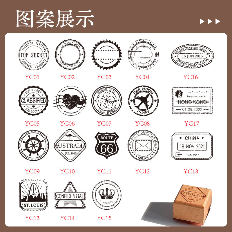 クリエイティブなレトロなスタンプ型木製シール、シンプルで多用途なハンドブック日記装飾 DIY 印刷|undefined