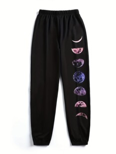 2025 Cross-Border New European and American Soft Elastic Moon Phase Pattern Women's Loose Jogging Pants