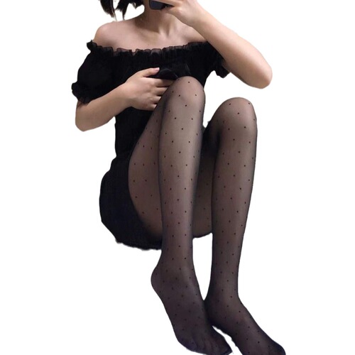 Stockings for women with love polka-dot bows and polka-dot stockings with bare legs, thin summer stockings, black stockings, anti-snatch stockings
