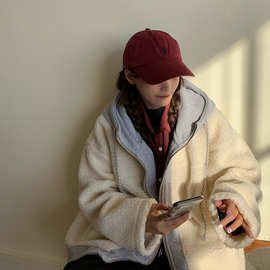 羊羔毛外套女秋冬韩版百搭保暖加厚bf慵懒风宽松假两件连帽棉服潮