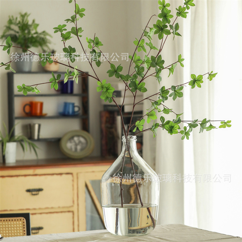 日式大号马醉木大肚瓶玻璃花瓶摆件客厅插花透明水养吊钟落地摆件