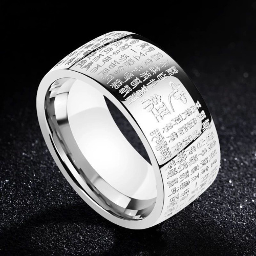 Cross-border new product retro seal script men's stainless steel heart sutra ring factory direct accessories wholesale dropshipping