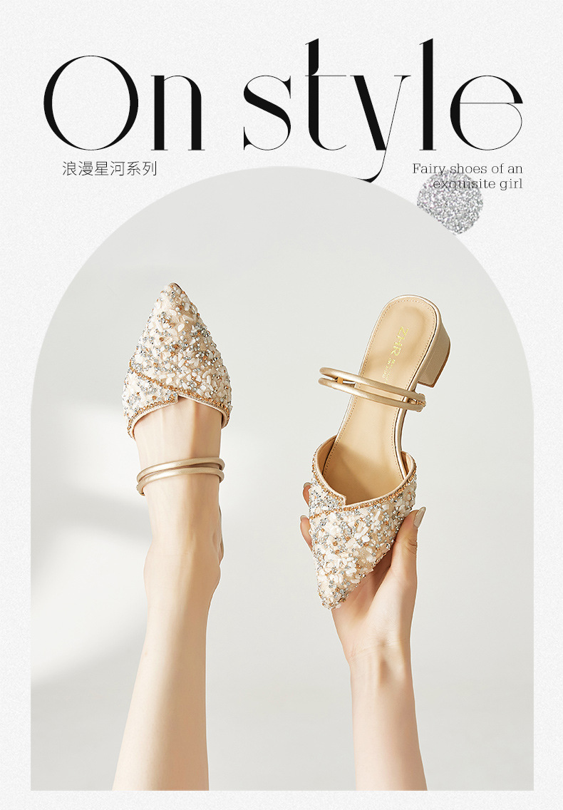 Sandal đính đá nữ đế thấp quai mảnh phối váy — BL139 màu bạc chi tiết 3