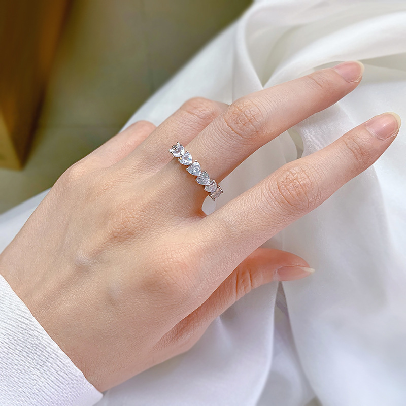 Heart Shape Pattern Women'S Gender 925 Sterling Silver Inlay Heart Shape High Carbon Diamond Rings