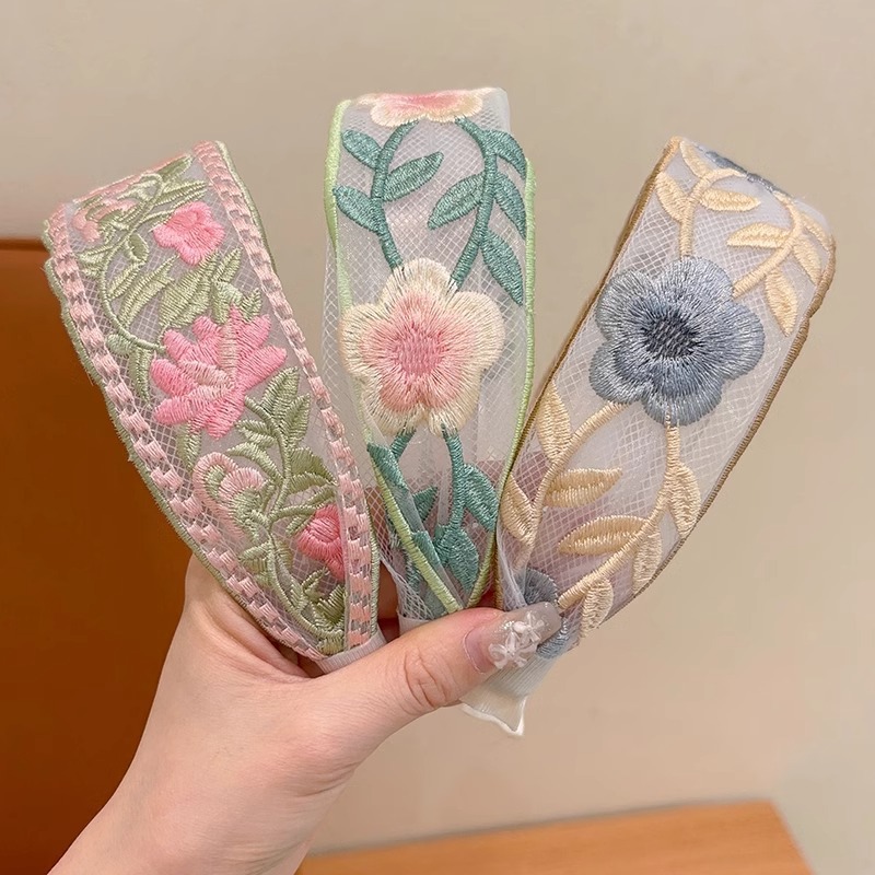 Nuevo estilo chino bordado flores para niños bandas de cabello niñas sensación de alto nivel de estilo nacional tela de flores de bordes anchos sin estrangular la cabeza