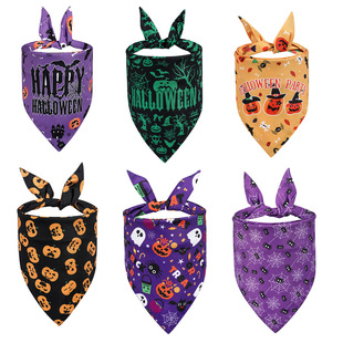 Factory spot cross-border pet scarf dog saliva towel pet triangle towel Halloween pet saliva towel