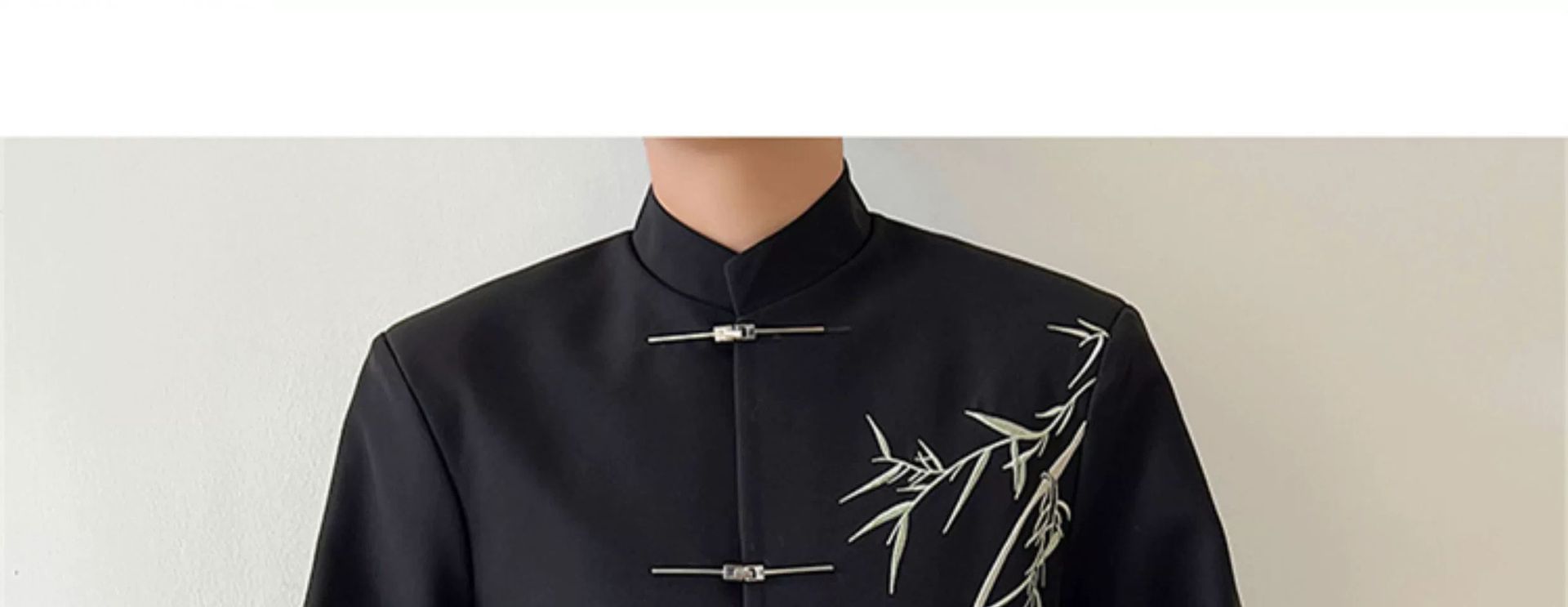 1 Yeni Çin Hafif Ulusal Üst Siyah Dik Yaka Bambu Batı Ceket Erkek İlkbahar Sonbahar Uçak Düğmesi Etnik Stil_voghion.com