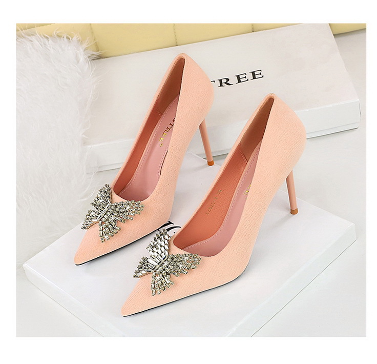 Women's Shoes banquet high heels stiletto women's shoes suede shallow mouth pointed metal butterfly rhinestone single shoes_voghion.com