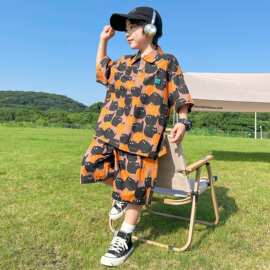 男童夏装衬衫套装2026新款儿童夏季薄款短袖大童时髦透气凉爽男孩