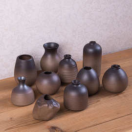 特价粗陶创意手工摆件日式干花插桌面陶瓷小花瓶家居复古水培花器