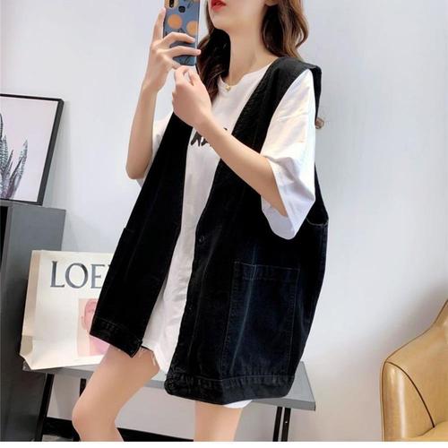 Black Denim Vest Slim Women's Summer Autumn New European Style Loose Casual Jacket Backless Outerwear