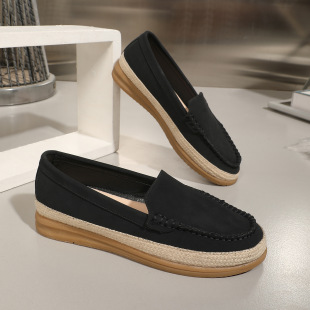 Flat shoes women's shoes four seasons shoes black hemp rope bottom round toed commuter shoes European and American personality casual shoes sports pedal
