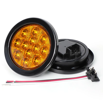 4-Inch 5.5" 12 Led Round Tail Light Yellow Amber with Turn Signal Truck Trailer Light Cross-Border Export (Tail light) - yellow