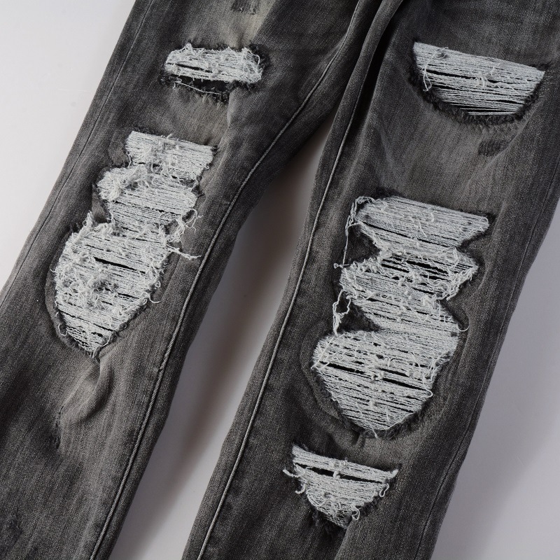 Men's Clothing Non mainstream personality patch jeans for men Handmade DIY knee destroyed gray casual pants for men_voghion.com