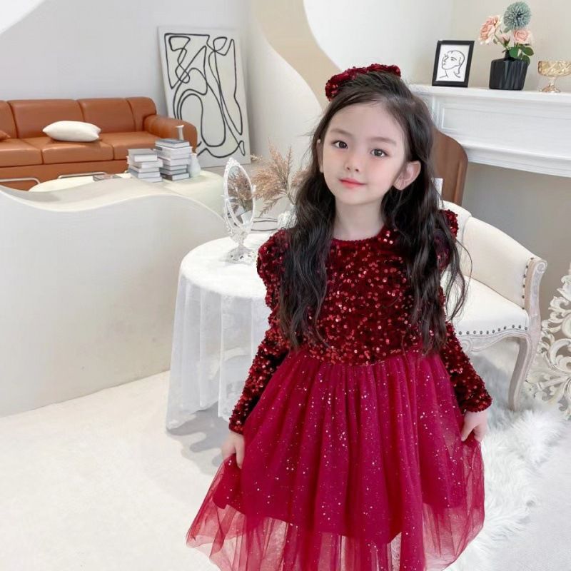2024 Spring and Autumn New Girls' Sequins Princess dress Stylish Birthday Christmas Dress Little Girl's New Year Dress 2024 Spring and Autumn New Girls' Sequins Princess dress Stylish Birthday Christmas Dress Little Girl's New Year Dress
