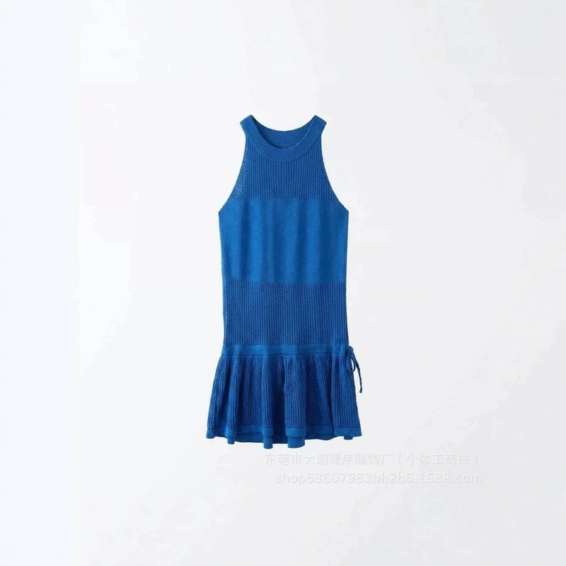 Ribbed Summer Linen Camisole for Women, Stretchy High-Necked Hot Girl Style Tank Top Dress