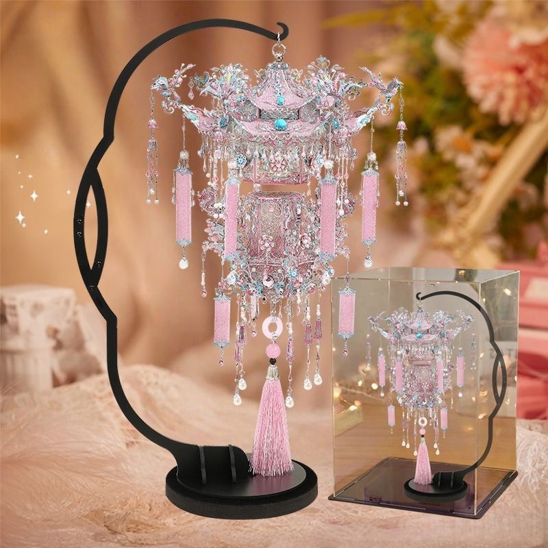 Gangda ピンクシルバー鳳凰の冠結婚式ファン金属組み立て装飾品立体パズル手作りギフトガールフレンドギフト|undefined