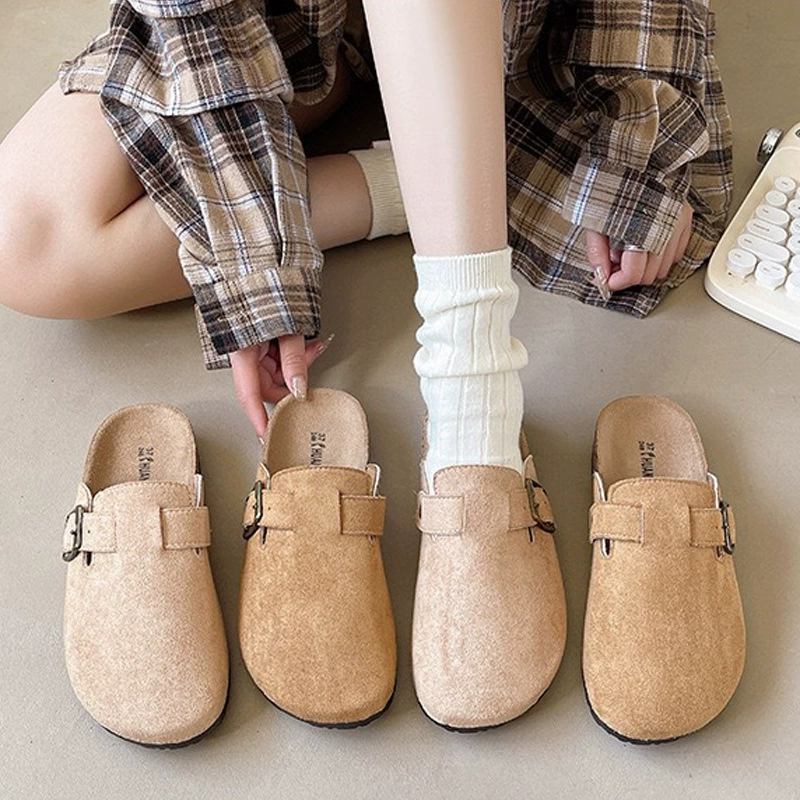 Осенние кожаные тапочки на платформе в стиле Birkenstock Boston, закрытый носок, осенний сезон 2024, тренд сезона, подходят для уличной носки