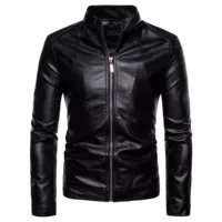 AliExpress Мужская одежда 225 Осень Новая внешнеторговая мужская мотоциклетная кожаная куртка с воротником-стойкой из мытой искусственной кожи