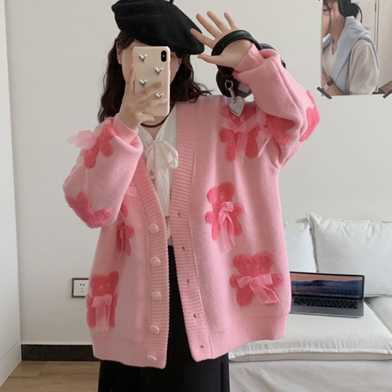 高级感超好看蝴蝶结圆领毛衣女秋冬外套宽松慵懒风爆款洋气上衣潮|undefined