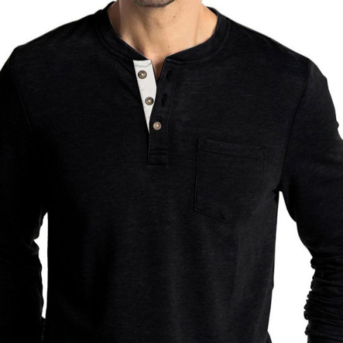 Men's European and American Long-Sleeved Round Neck T-Shirt, Henry Base Shirt for Men, Men's Round Neck T-Shirt Top