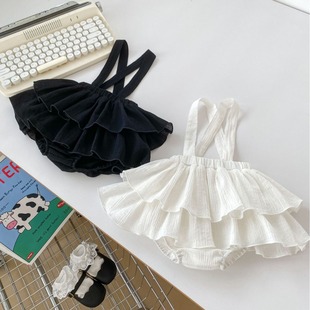 ins spring and summer Korean style girls' sheath skirt solid color all-match suspender culottes outer wear ruffled princess cake skirt