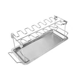 亚马逊不锈钢鸡腿架14卡烤肉架烤鸡托盘烤肉晾网架放置盘烧烤工具