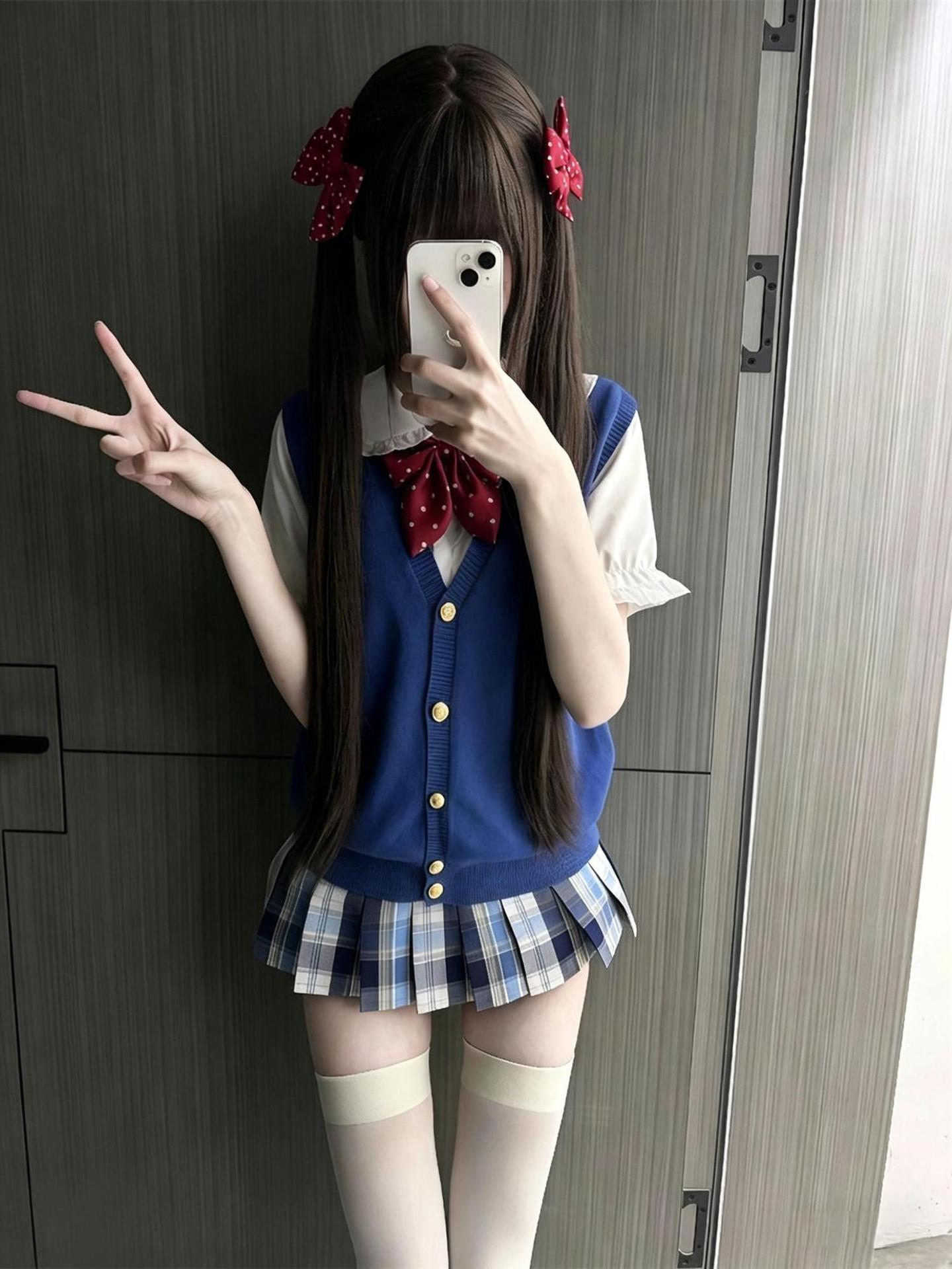 JK制服2026春夏款学院风校供感穿搭宝蓝针织衫开衫马甲显瘦百搭