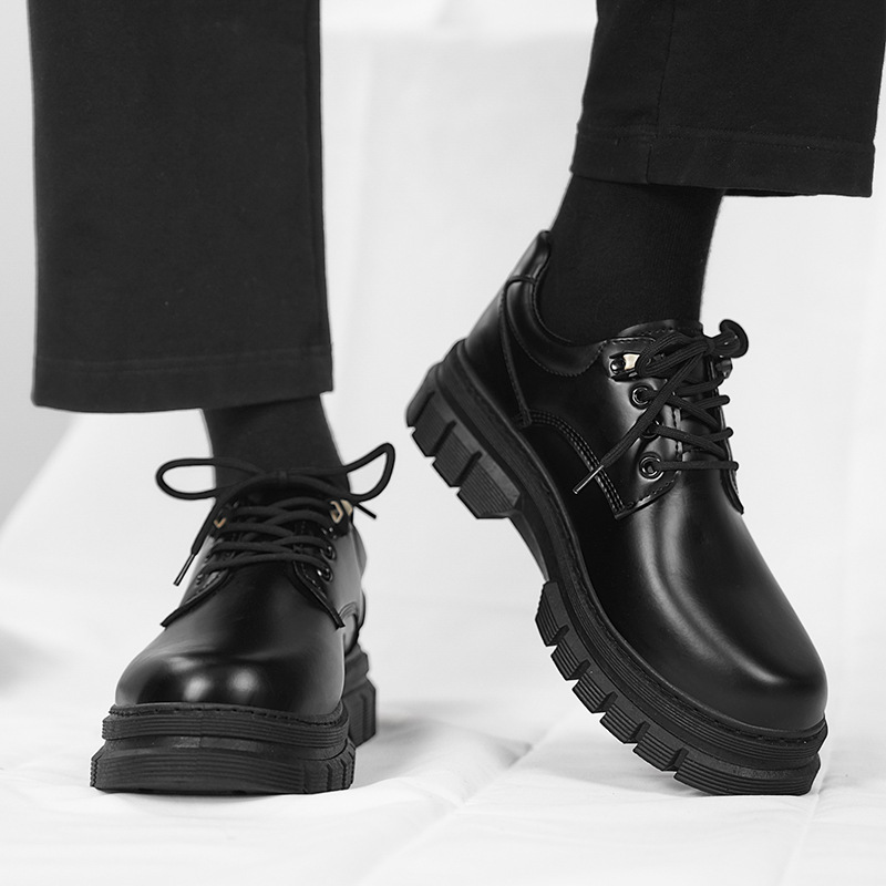Zapatos casuales de cuero para hombres otoño nuevos lazos negros ropa de trabajo diaria cabeza redonda alta zapatos de cuero para hombres