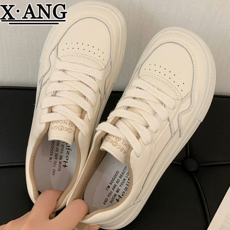 Женские белые туфли из натуральной кожи на мягкой подошве, новинка весны 202, универсальные уродливые туфли в консервативном стиле, повседневная спортивная обувь