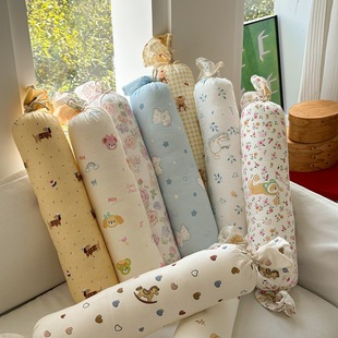 2024 New Cotton Double-layer Yarn Candy Pillow Cylindrical Pillow Children Anti-collision Strip Pillow Heterosexual Pillow