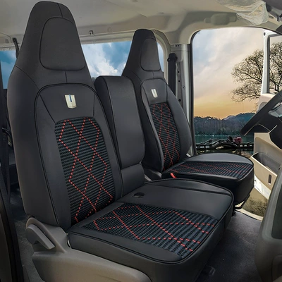 New Energy Electric Truck Seat | Modelə uyğun (Original) oturacaq örtükləri - leather-diamond-ice-silk-black-red-remote-t9et9m