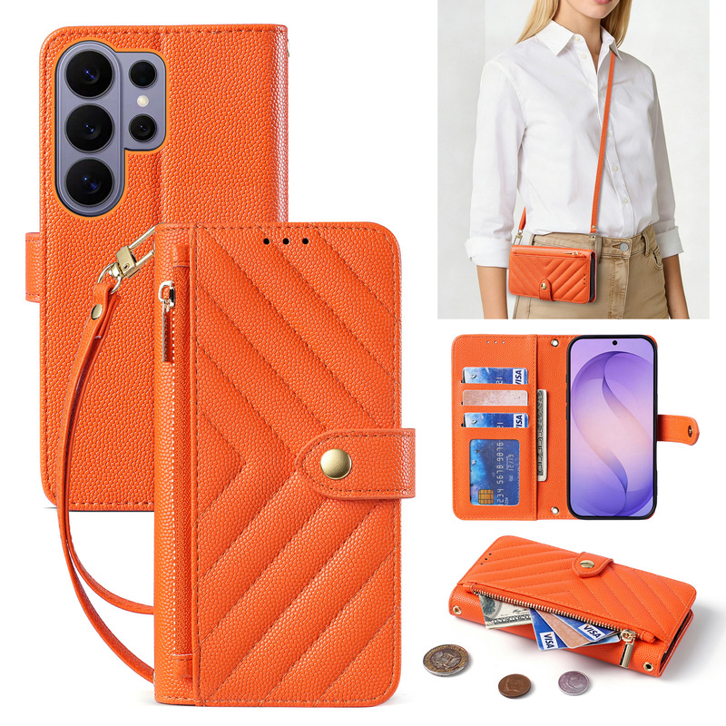 Suitable for Cross-Border Use, Samsung S26Ultra Zipper Bag, S24Ultra Card Holder, S24Ultra Crossbody Phone Leather Case Suitable for Cross-Border Use, Samsung S26Ultra Zipper Bag, S24Ultra Card Holder, S24Ultra Crossbody Phone Leather Case