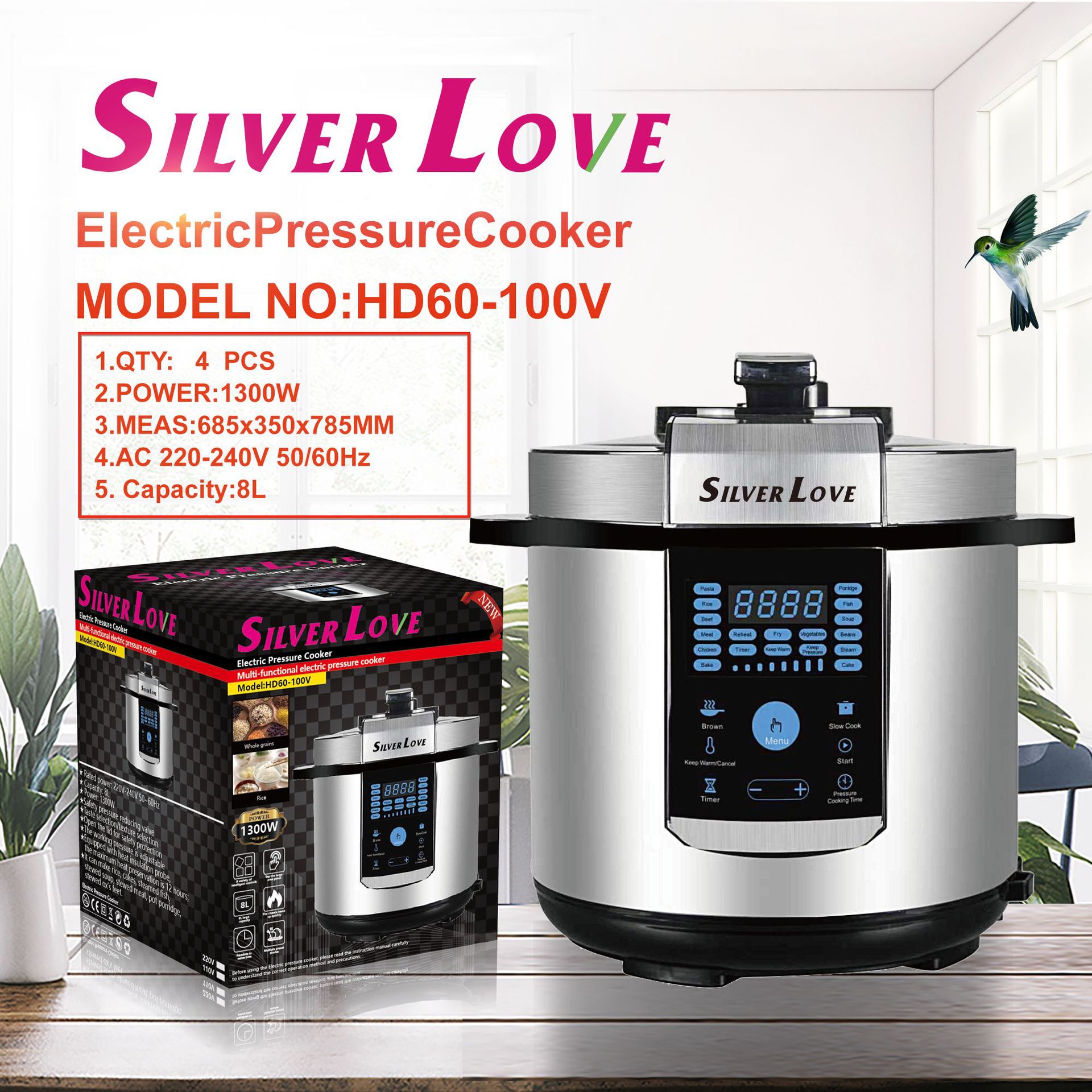 Foreign Trade Export European Standard Electric Pressure Cooker Rice Cooker Household Non-Stick Pan 8L Multi-Function 24-Hour Heat Preservation Smart