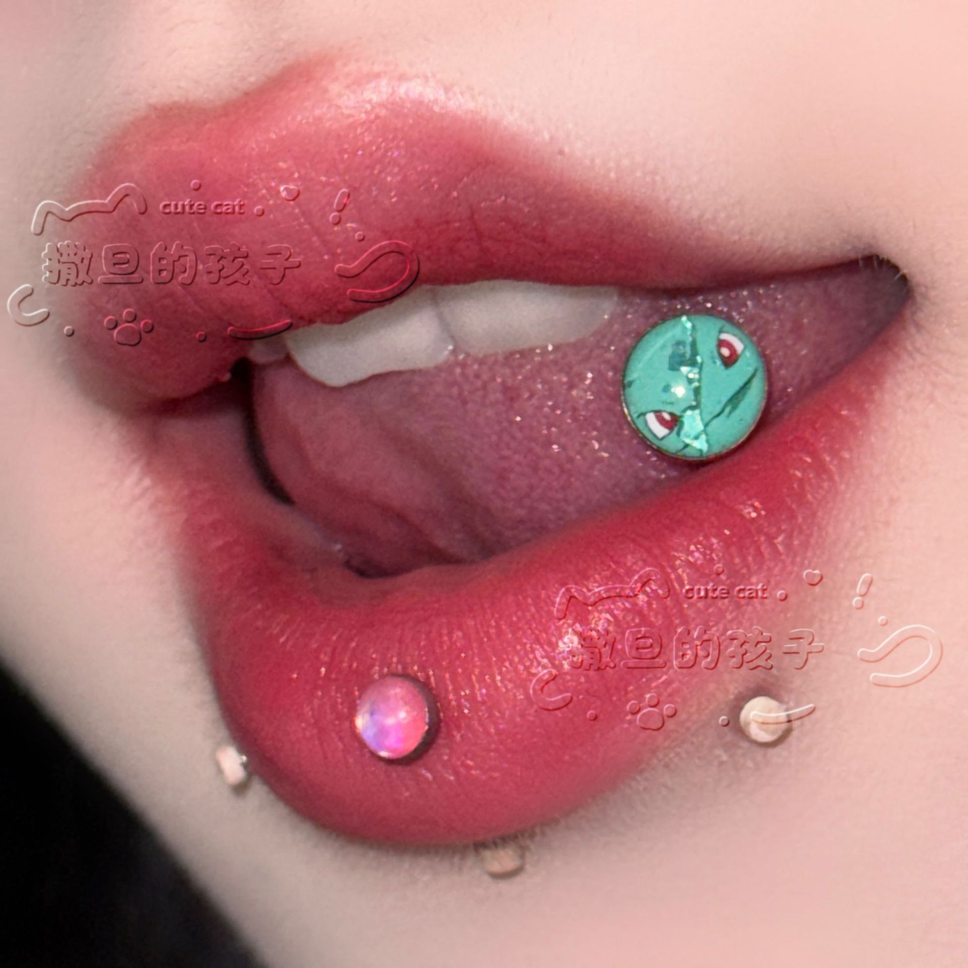 Labret stud lip piercing jewelry styling detail